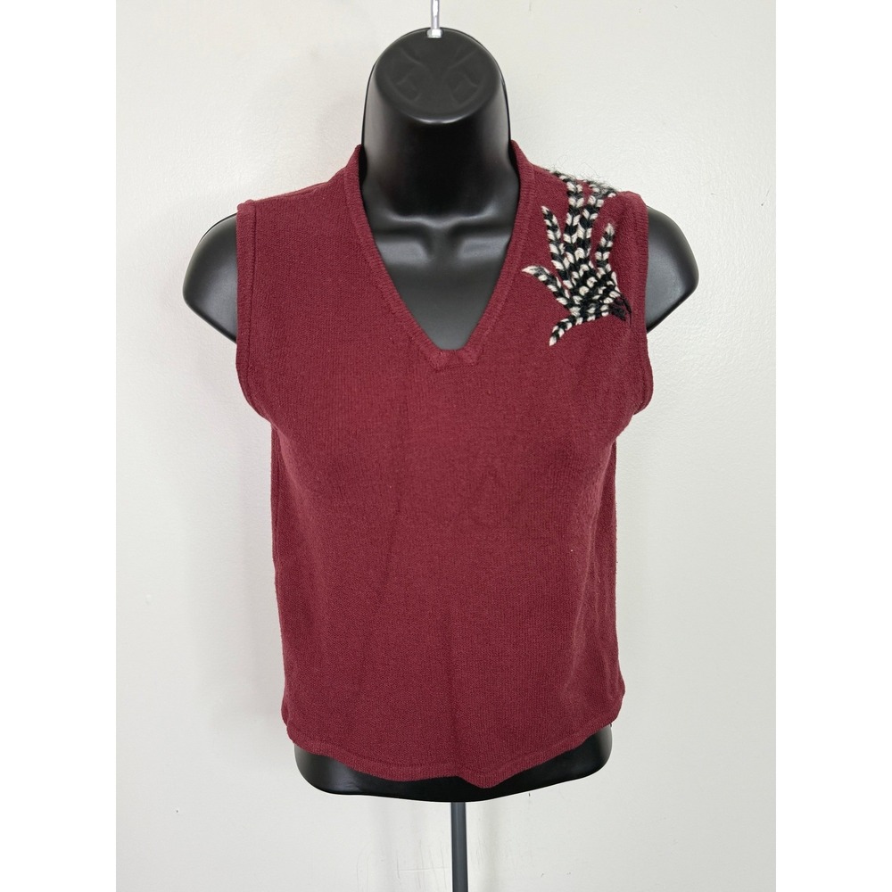 Classics by Jantzen V-Neck Embroidered Knit Sweater Vest Petite Size XS